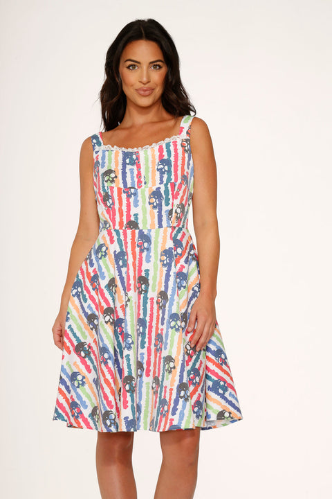 Robe swing arc-en-ciel à têtes de mort blanches-8