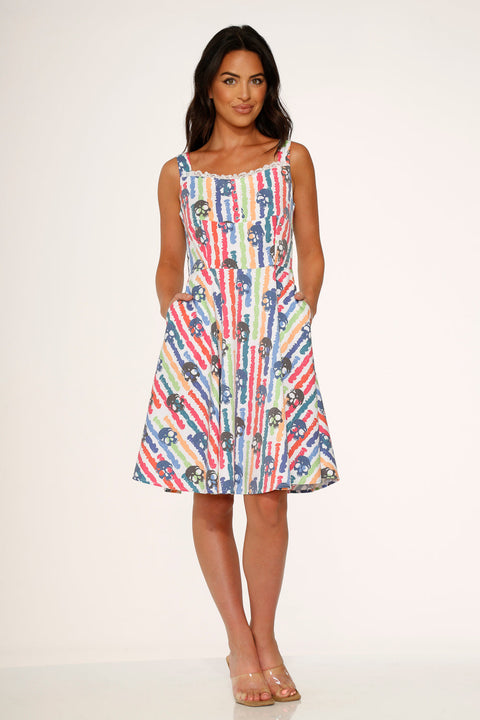 Robe swing arc-en-ciel à têtes de mort blanches-1