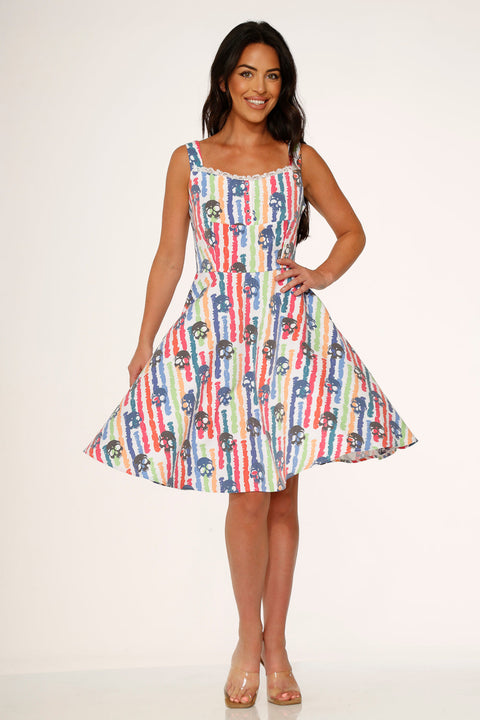 Robe swing arc-en-ciel à têtes de mort blanches-7