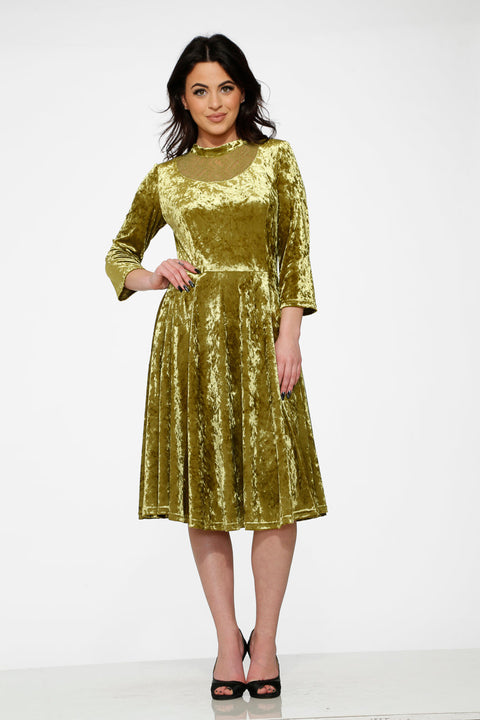 Robe trapèze en velours vert diamant-1