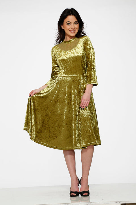 Robe trapèze en velours vert diamant-3