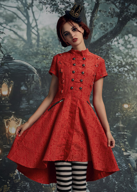 Robe trapèze rouge jacquard de bataillon-8