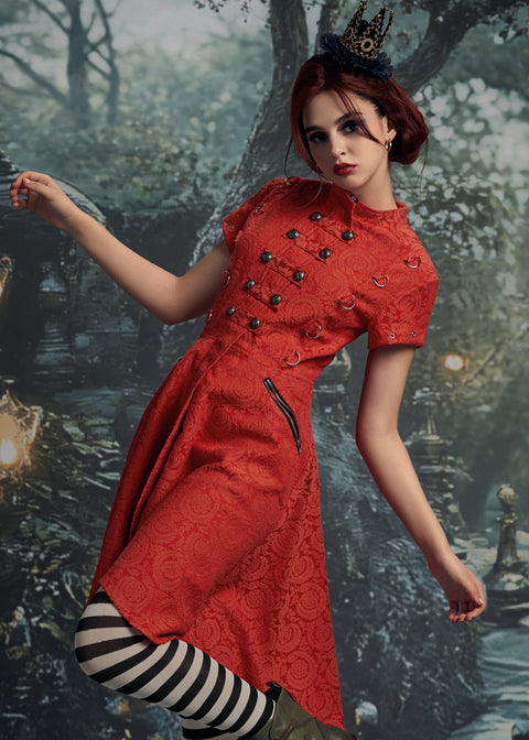 Robe trapèze rouge jacquard de bataillon-4