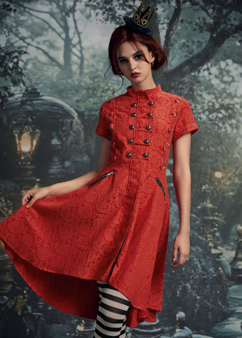 Robe trapèze rouge jacquard de bataillon-5