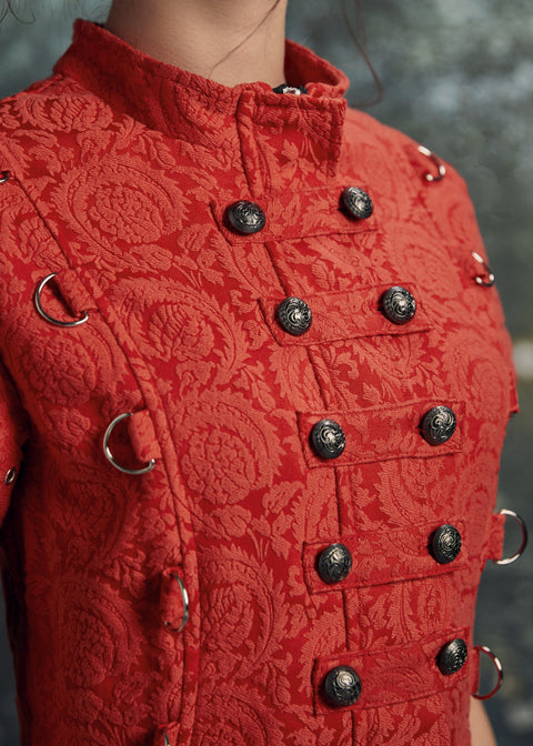 Robe trapèze rouge jacquard de bataillon-6