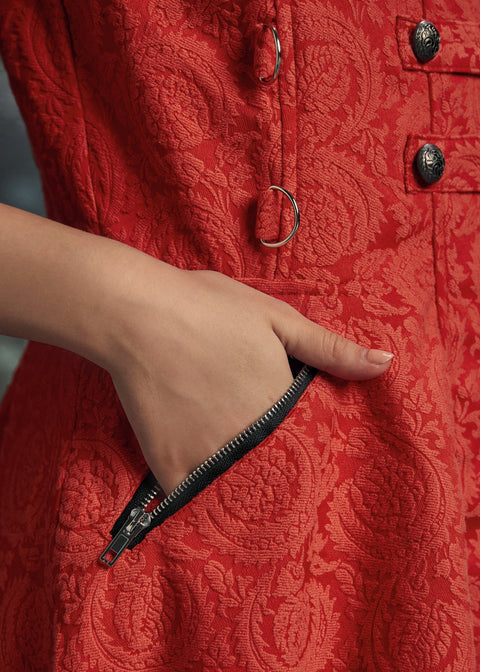 Robe trapèze rouge jacquard de bataillon-7