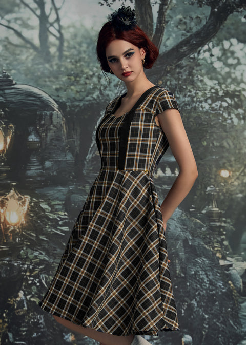 Robe trapèze à carreaux noirs-8