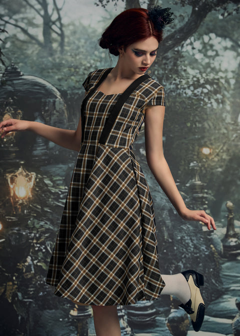 Robe trapèze à carreaux noirs-4