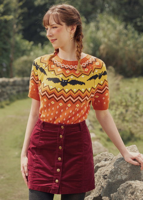 Pull à manches courtes jacquard « C'est comme une chauve-souris »-3