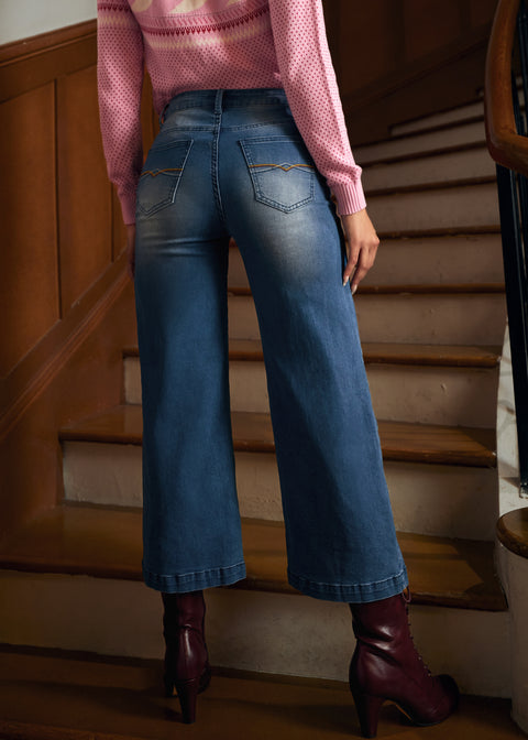 Chance du jean court à jambes larges et stylé-5