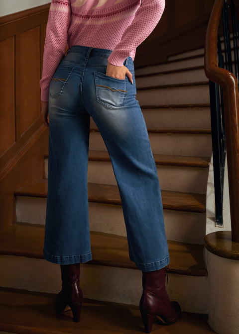 Chance du jean court à jambes larges et stylé-2