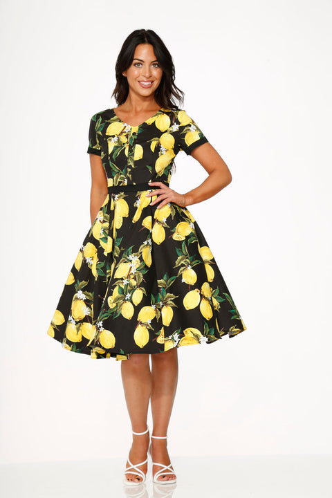 Robe trapèze citron noir-6