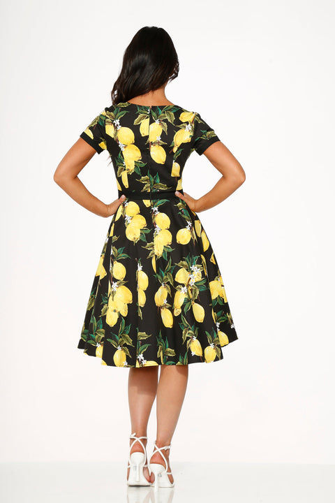 Robe trapèze citron noir-2