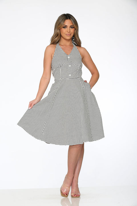 Robe dos nu à carreaux blancs et noirs-2