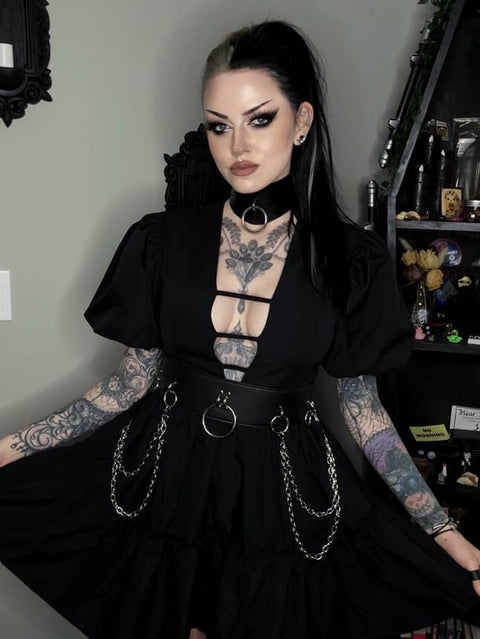 Robe de soirée à bulles style cottagecore Austen avec décolleté découpé-1