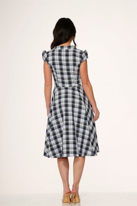 Robe trapèze à carreaux bleus-7