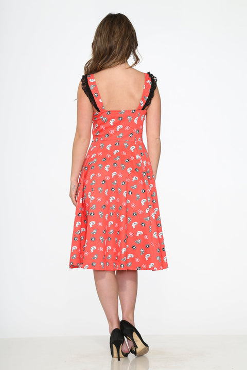 Robe trapèze à têtes de mort rouges-5