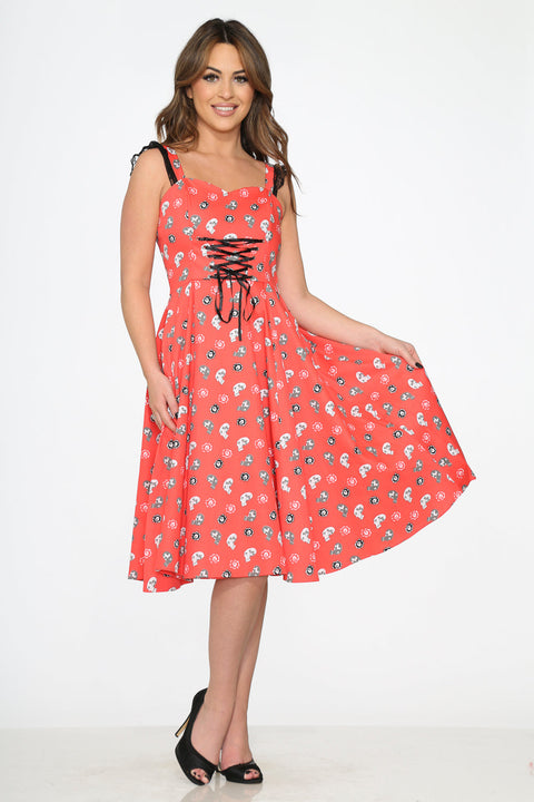 Robe trapèze à têtes de mort rouges-6