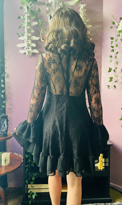 Robe babydoll mini à fleurs romantiques sombres - Nightshade-2