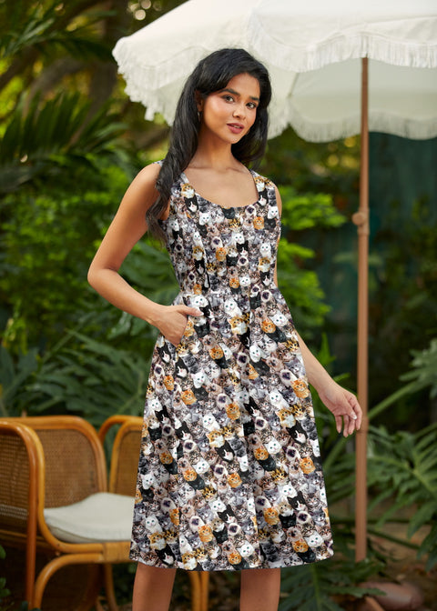 Robe rétro cintrée et évasée Chats réalistes-2