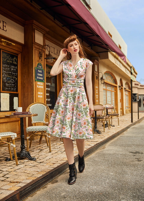 Robe Greta rose à fleurs-1