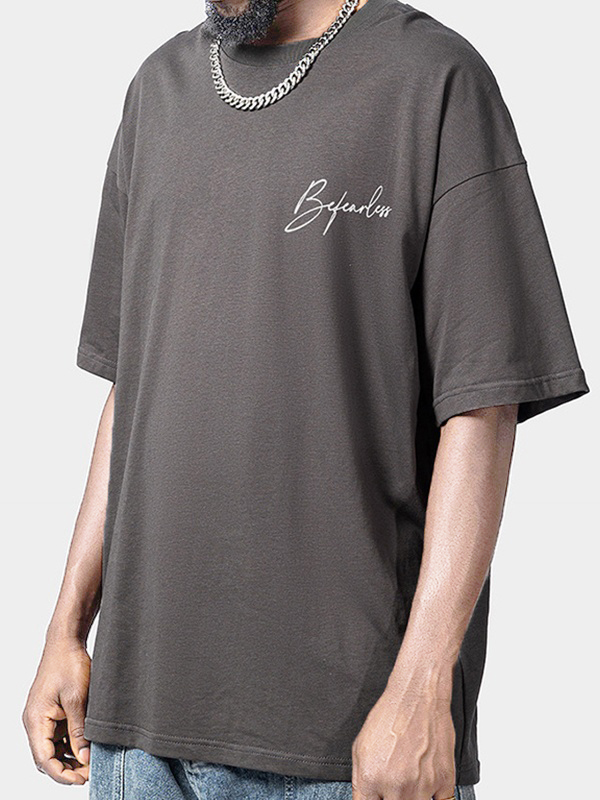 Camiseta de manga corta con estampado de letras estilo americano para hombre-1