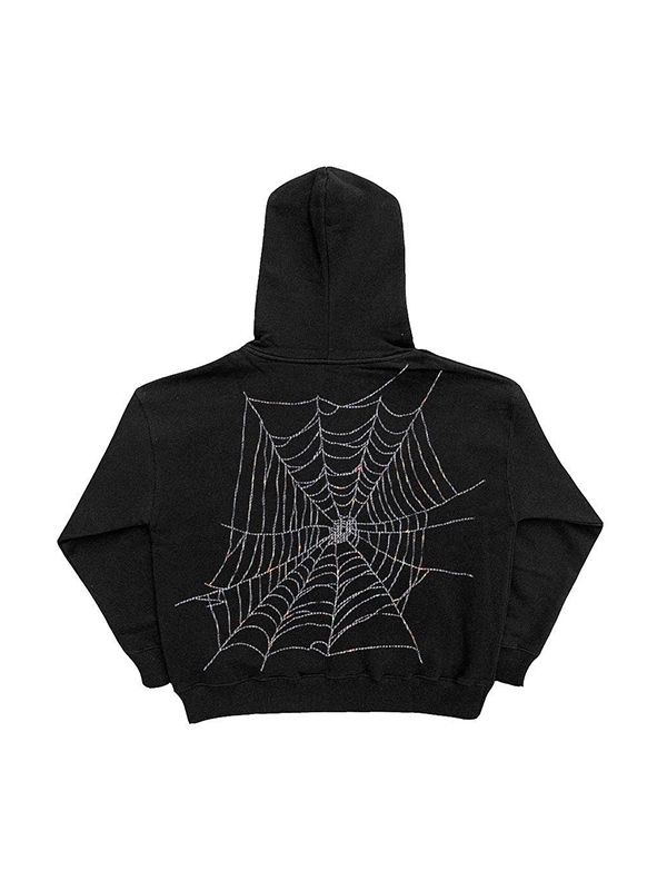 Sudadera con capucha extragrande con cremallera completa y estampado de diamantes de imitación de araña para hombre-1