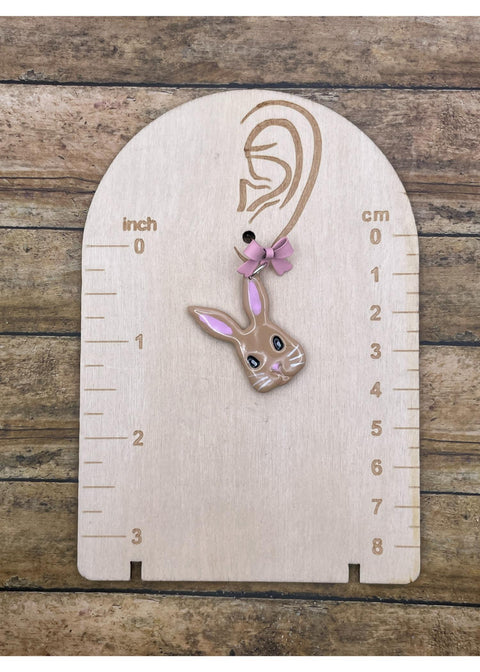 Boucles d'oreilles lapin de Pâques avec nœud rose - Beige-1