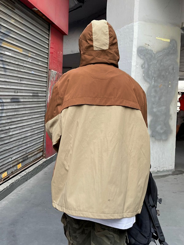 Chaqueta extragrande con capucha y cierre de bloque de color bordado-2