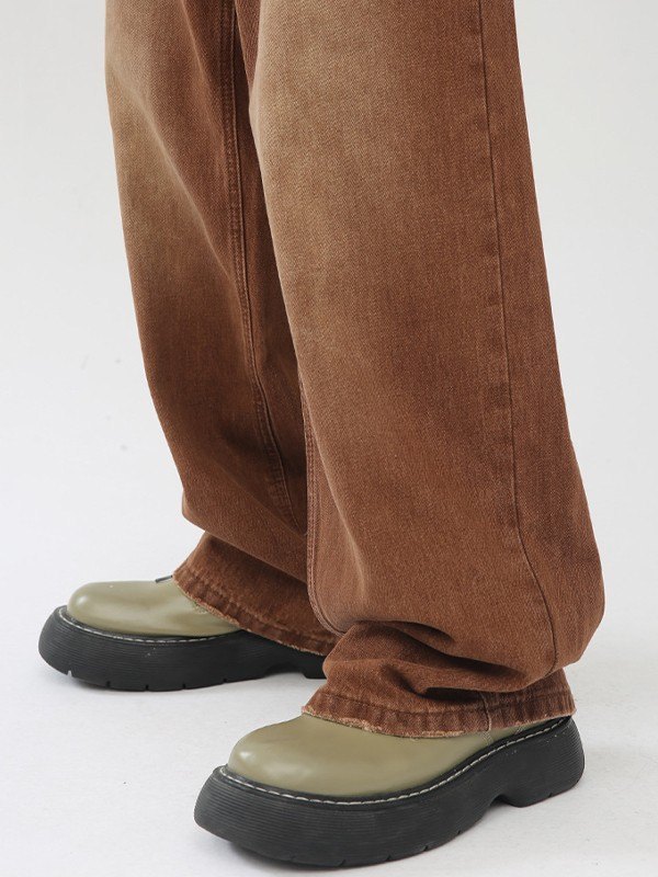 Jeans sueltos de hombre de mezclilla marrón desteñido-4