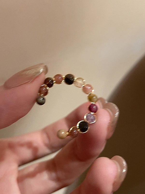 Anillo abierto vintage con turmalina simple-3