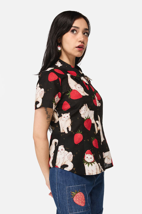 Blouse à motif chat fraise-2