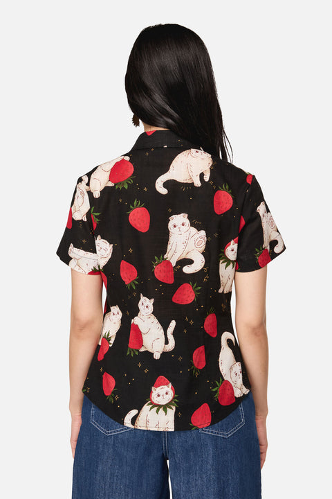 Blouse à motif chat fraise-3