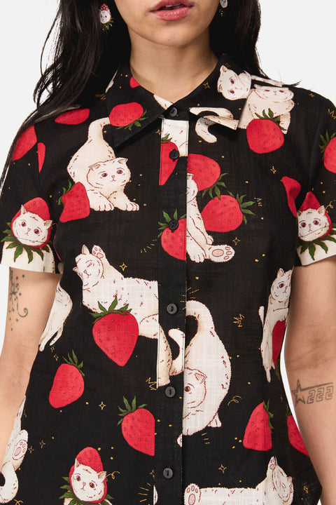 Blouse à motif chat fraise-1