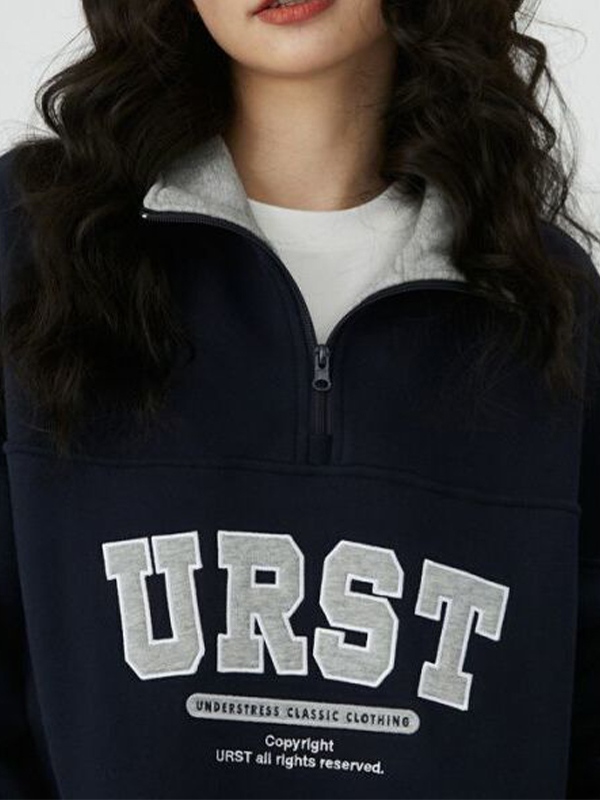 Sudadera con media cremallera y cuello de solapa con bordado de letras-1