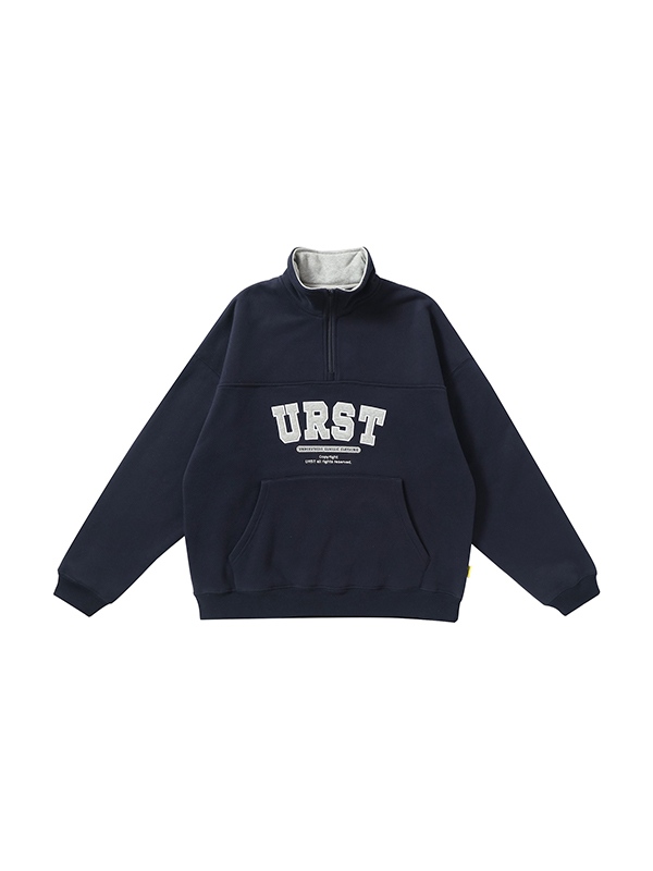 Sudadera con media cremallera y cuello de solapa con bordado de letras-2