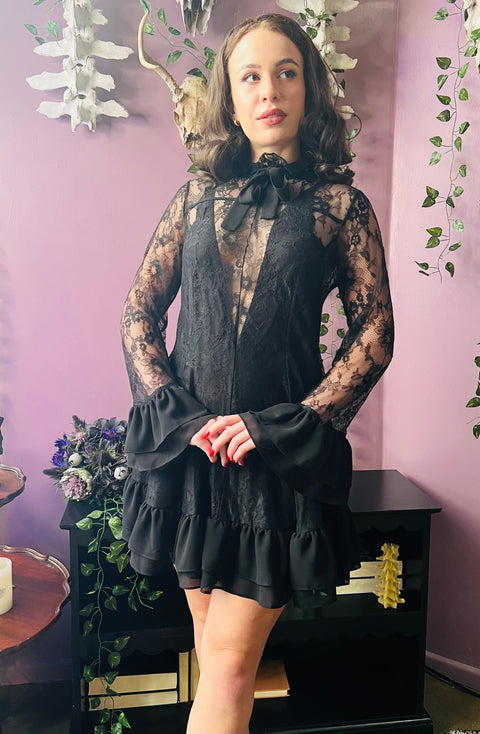 Robe babydoll mini à fleurs romantiques sombres - Nightshade-4