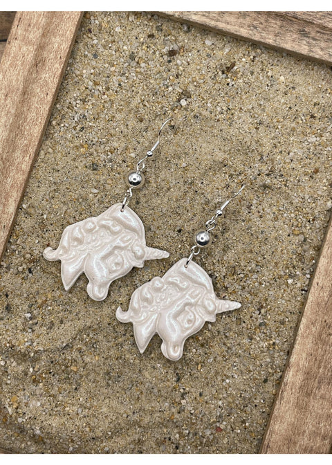 Boucles d'oreilles pendantes Licorne - Blanches-1