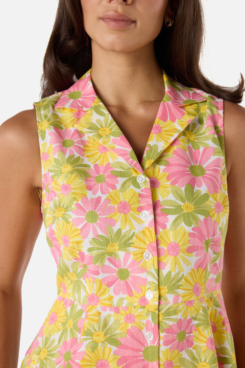 Robe-chemise mini vintage à marguerites-3