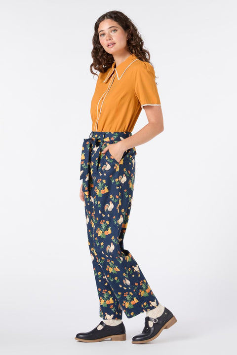 Pantalon fuselé en coton imprimé poulets-2