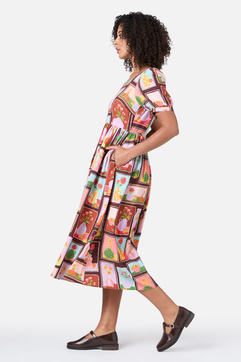 Robe midi à motif vases de fleurs-4