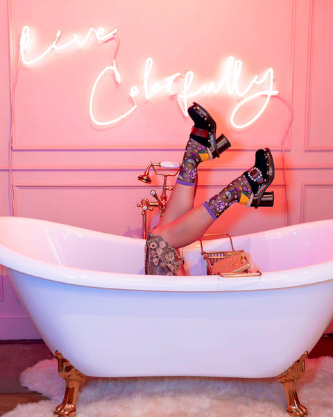 Chaussettes noires transparentes disco années 80-7