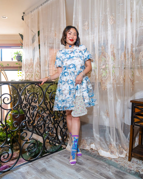 Chaussettes fines à motif paon aigue-marine-6