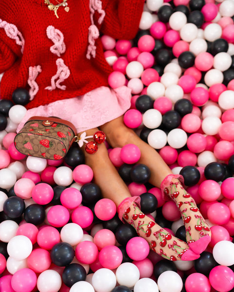 Chaussettes transparentes à volants et nœud cerise-4
