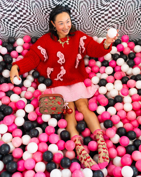 Chaussettes transparentes à volants et nœud cerise-8