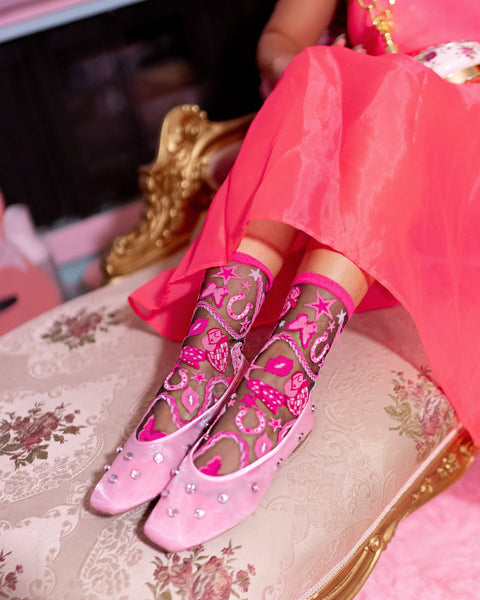 Chaussettes noires transparentes Disco Barbie-5