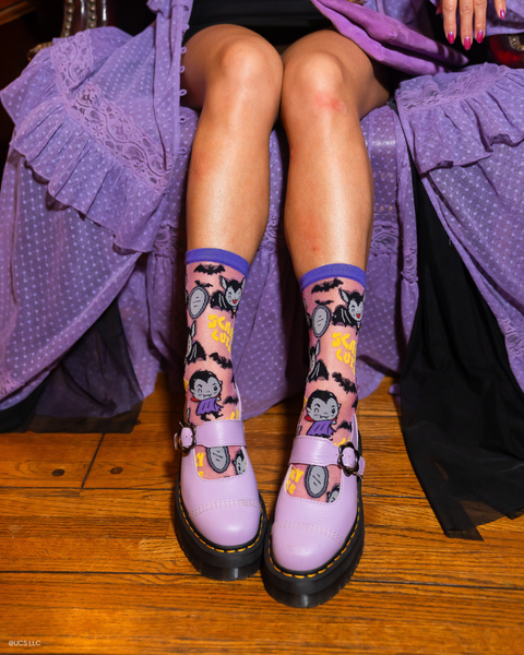 Chaussettes Dracula effrayantes et mignonnes à paillettes transparentes mi-mollet-2