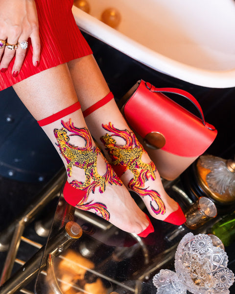 Chaussettes transparentes à motif guépard flamboyant-4