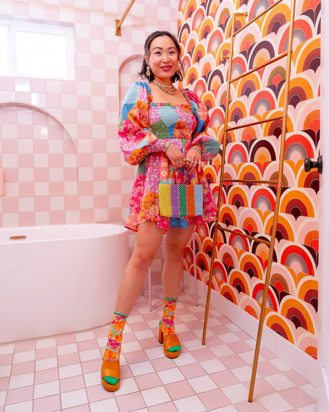 Chaussettes montantes transparentes à motif floral orange-5