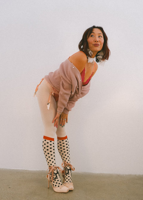 Chaussettes hautes transparentes à pois et nœud-3